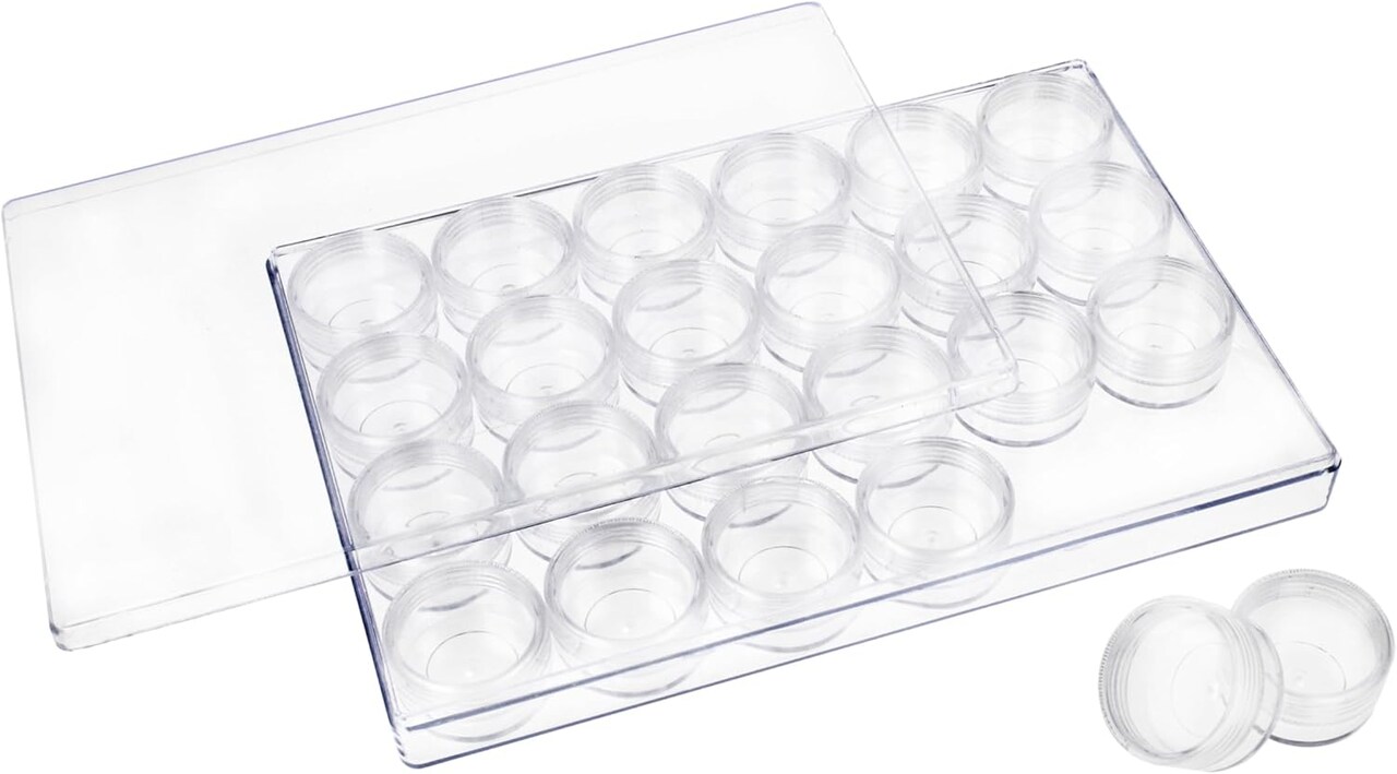 The Beadsmith Personality Case - Clear Storage Organizer Box, 9.5 x 6.4 inches - Includes 24 Small Containers with lids – 1.5 x 0.8 inches, Bead Holder